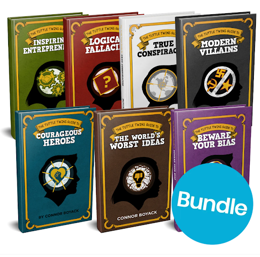 Set of books titled 'The Tuttle Twins Guide' with a 'Bundle' label on a white background