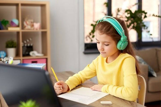 Homeschooled student completing an online lesson at home.