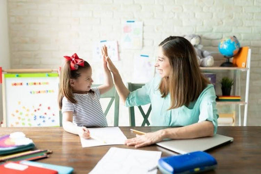 Mother homeschooling her daughter in New Jersey at home
