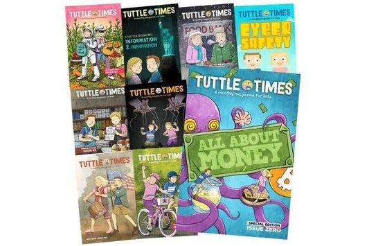 Tuttle Twins kids magazine collection featuring a new issue packed with stories about money, technology, and real-world ideas.