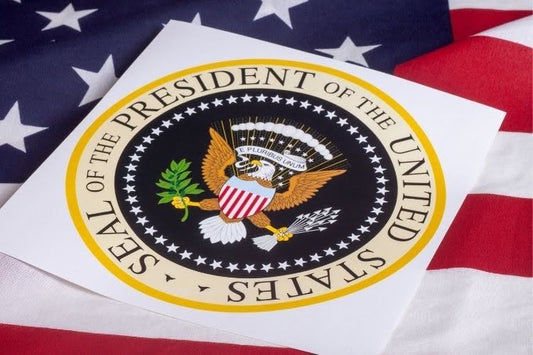 Official presidential seal representing U.S. leadership and American history.